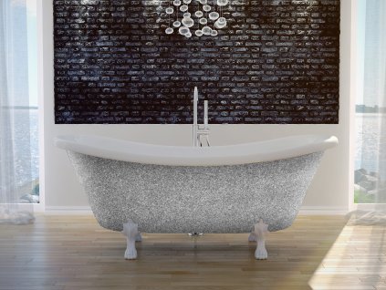 Volně stojící vana AMELIA Glam - stříbrná (Varianta Barva - GLAM 02 - stříbrná, Nožičky k vaně - Zlaté, Rozměr vany - 190 × 77 cm)