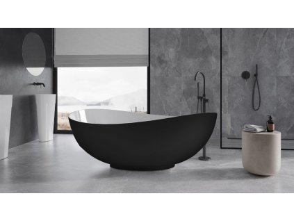 Volně stojící vana SIYA černá/bílá (Varianta Barva sifonu - Černá, Rozměr vany - 171,5 × 101 cm)