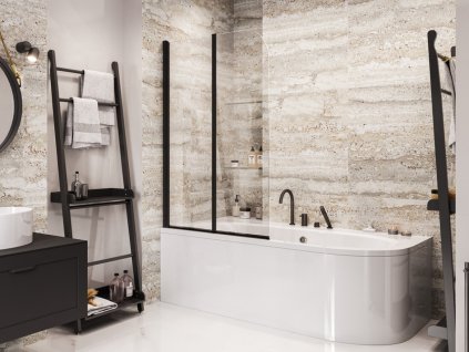 Vanová zástěna PRIME 2 (Varianta Barva rámu - Černá, Rozměr A - 90, Směr zavírání - Univerzální Levé / Pravé, Výplň - Čiré bezpečnostní sklo - 5 mm)