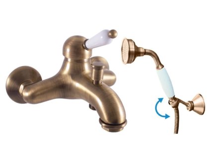 Labe vanový set stará mosaz detail retro sprchy a keramické páky