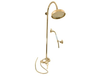 RAV SLEZÁK Sprchový Sloup LABE L081.5/3Z (Zlatá Lesklá), Nástěnná Páková Baterie, Hlavová Sprcha Ø 20 cm, Rozteč 15 cm, 10 let Záruka na Odlitek