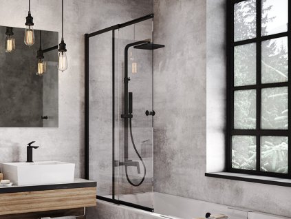 Vanová zástěna EASY SLIDE BLACK (Varianta Barva rámu - Černá matná, Rozměr A - 100, Směr zavírání - Univerzální Levé / Pravé, Výplň - Čiré bezpečnostní sklo - 4 mm)
