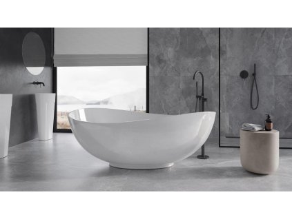 Volně stojící vana SIYA bílá (Varianta Barva sifonu - Grafitová, Rozměr vany - 171,5 × 101 cm)