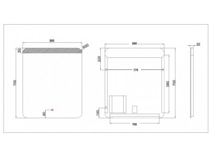 Besteco koupelnové zrcadlo GURU 80x70 cm s horním a spodním osvětlením 1243339B