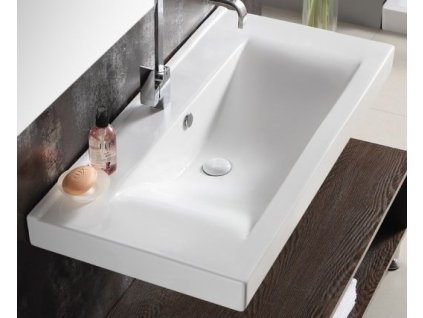 BESTECO Keramické Umyvadlo Kube 100 (Bílá Lesklá), Závěsné / Na Desku, 100x48 cm, S Otvorem a Přepadem