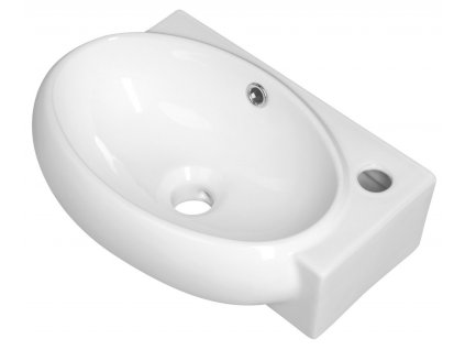BESTECO Avancer III Pravé Keramické Umývátko 45x27 cm, S otvorem vpravo, Bílá Lesklá, S přepadem, 45,2x26,5x12,5 cm