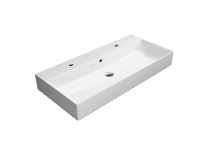 Bílé umyvadlo s otvory pro 2 vodovodní baterie 100x47cm
