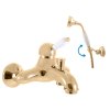 SLEZÁK RAV Vanová Baterie LABE (Zlatá Lesklá), Nástěnná Páková, Vanový Set s Ruční Sprchou a Otočným Držákem, Rozteč 15 cm
