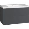 EBS Koupelnová Skříňka KUBA Závěsná s Umyvadlem 101x46 cm z Litého Mramoru, Design Dub Kronberg / Antracit, 2x Zásuvka Push-Open Soft-Close, Kód KUBA101D