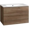 EBS Koupelnová Skříňka KUBA SLIM 81 cm s Keramickým Umyvadlem, Dekor Dub, 2 Zásuvky Soft-Close, 81x46x53 cm