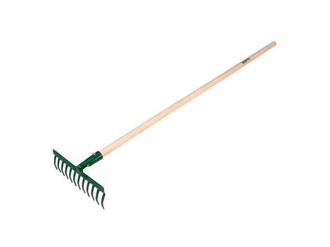 Univerzální rovné hrábě, 12 zubů, nýtovaná hlava, dřevěná rukojeť 15G056