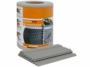 Stínící fólie na plot 19cm x 35m 450g/m2 Světle šedá + spony 24ks