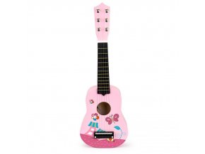 Dětská dřevěná kytara Pink Butterfly
