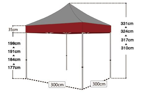 Sklopivi (pop up ) šator 3x3 m All-in-One dimenzije