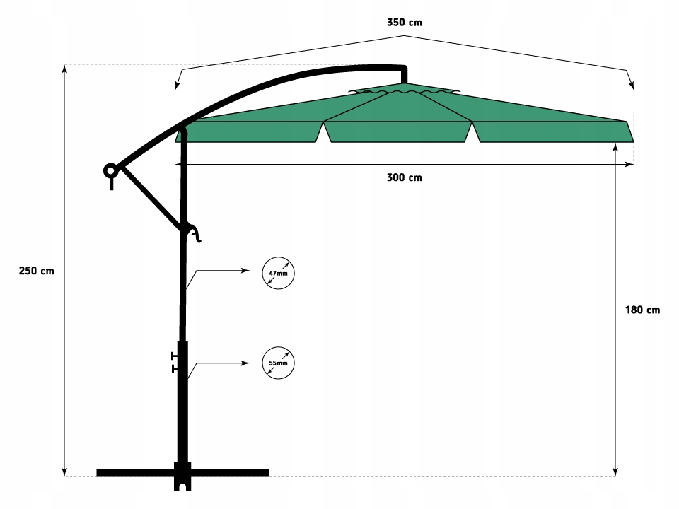 Sklopivi suncobran zeleni 350 cm dimenzije