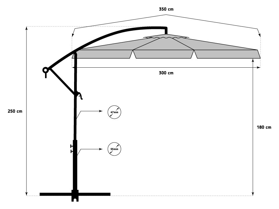 Suncobran sklopivi 350 cm Grey dimenzije