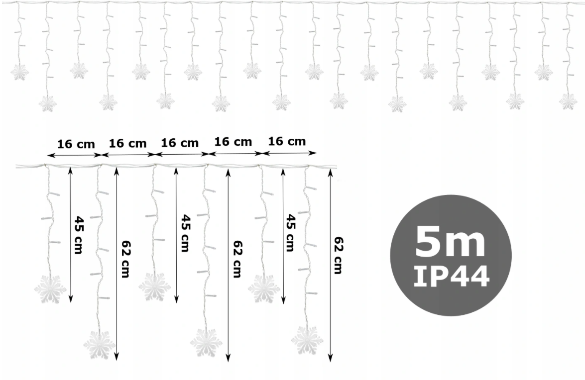 Rasvjetni lanac 8 funkcija Snowflakes dimenzije