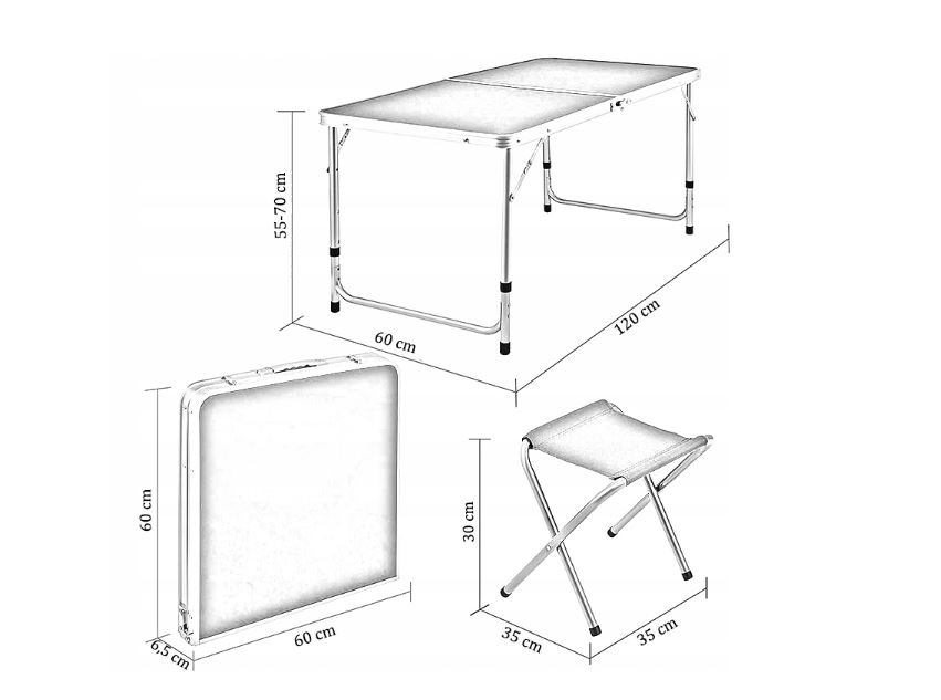 Маса за къмпинг 120х60см с 4 стола White