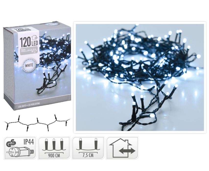 Leuchtende Weihnachtskette 9m - 120 LED kaltweiß inner/äußer 1