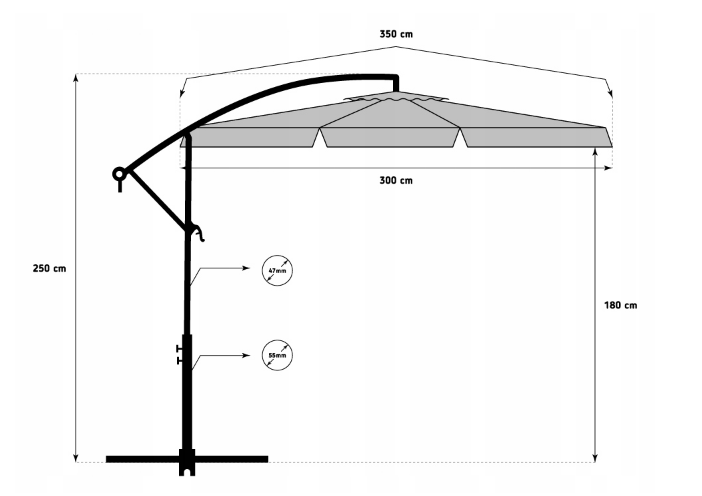 Sklopivi suncobran tamno sivi 350 cm dimenzije