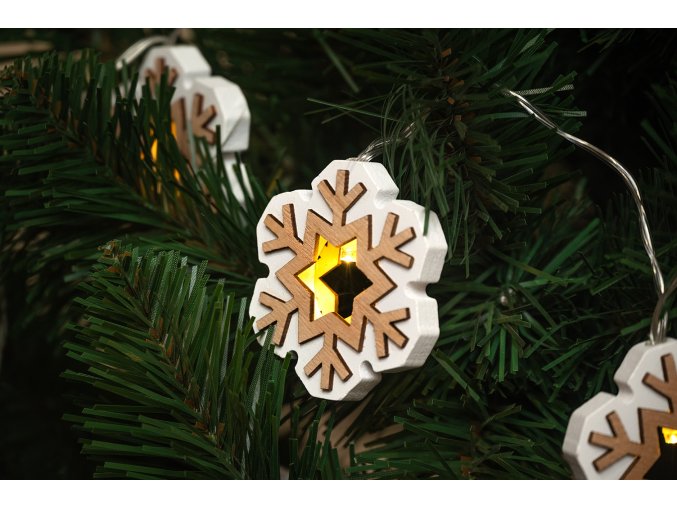 Svetielka na baterky drevené 10LED 1,65m teplá biela Snowflake