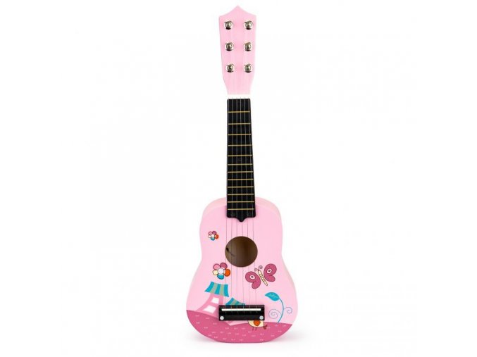 Detská drevená gitara Pink Butterfly