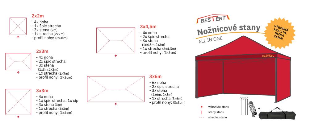 Nožnicový stan 2x2m biely All-in-One