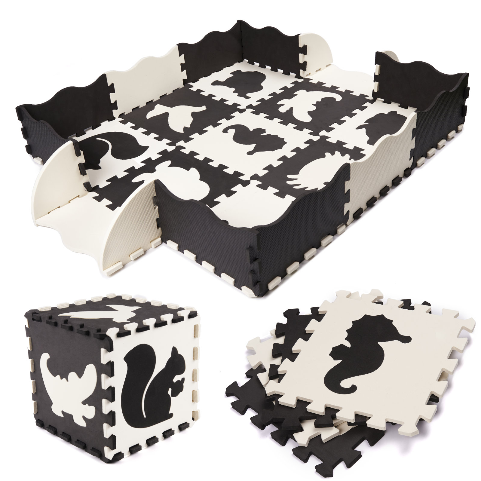 Penové puzzle - náučný koberec 114x114cm Black White