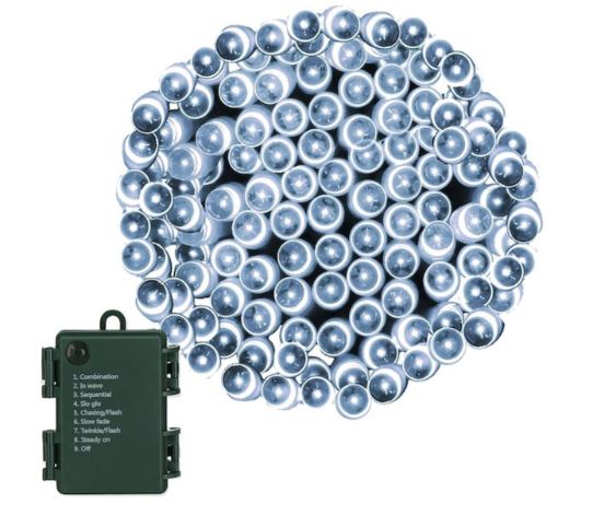Svetelná vianočná reťaz na batérie 5,5m 50 LED 8 programov Studená biela