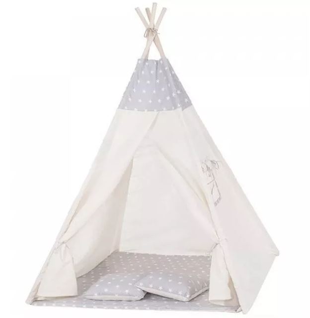 Detský stan Teepee s vankúšmi Hviezdy šedý