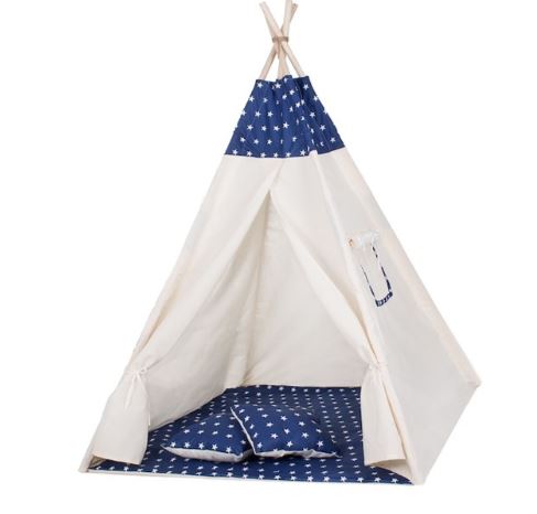 Detský stan Teepee s vankúšmi Hviezdy modrý