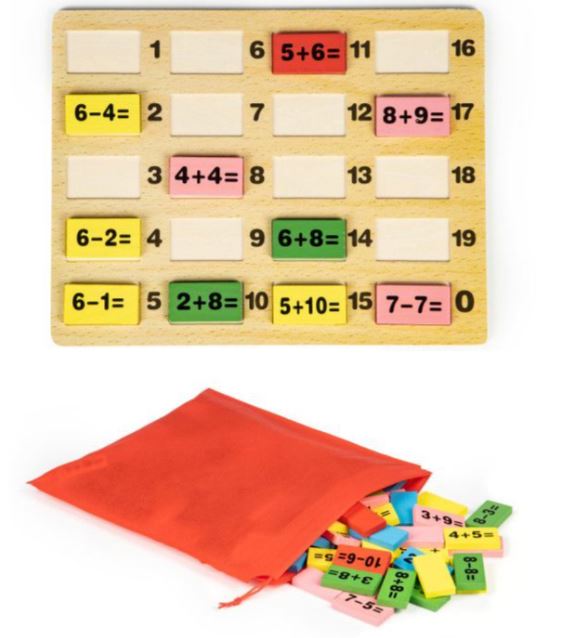 Detská drevená edukačná tabuľa s príkladmi