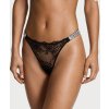 Kamienkové čipkované tanga s lesklým pásikom logo VS Victoria's Secret