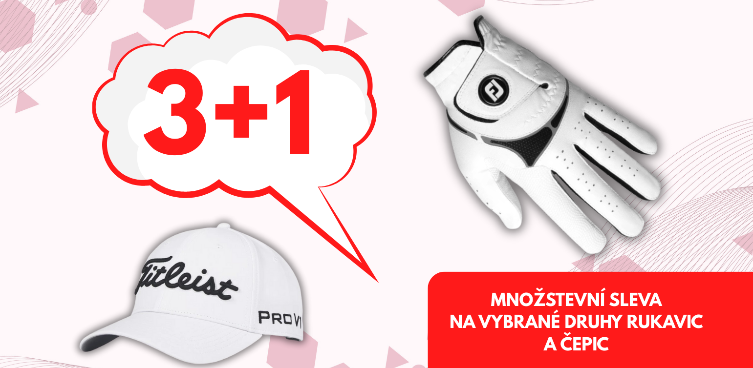 golfové rukavice a čepice sleva