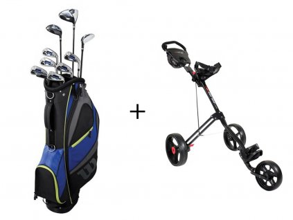 Výhodná kombinace ocelového golfového setu Wilson Reflex LS na pravou stranu a tříkolového vozíku od značky Masters.