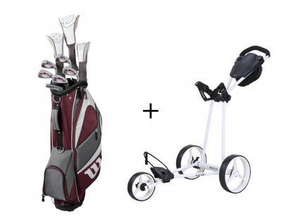 Výhodná kombinace dámského golfového setu Wilson Reflex LS na pravou stranu a tříkolového vozíku od značky Big Max.
