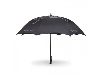Golfový deštník Titleist StaDry Single Canopy s klasicky tvarovanou rukojetí a logem Titleist.