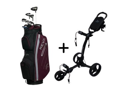 Callaway Reva 8 ks dámský set eggplant + Axglo Trilite vozík černý