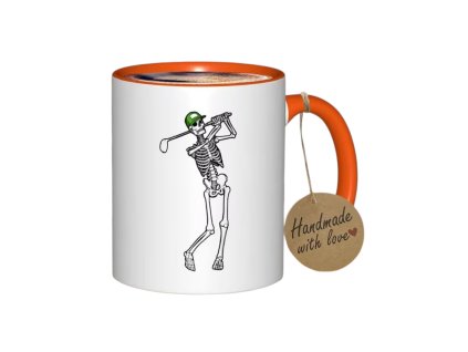 Keramický hrnek s golfovým motivem, oražovo-bílý