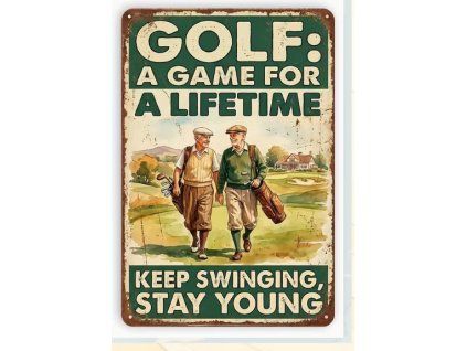 Kovová cedule s golfovým motivem