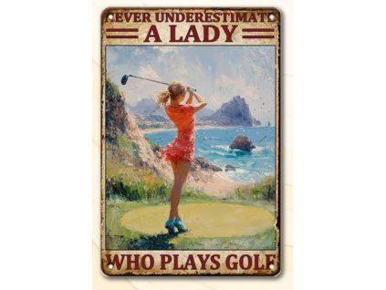 Kovová cedule s golfovým motivem