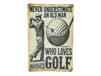 Kovová cedule s golfovým motivem
