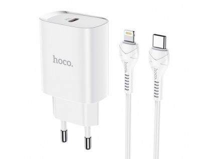Hoco Smart Charging single port PD20W charger set(Type-C to Lightning)(EU) (white)