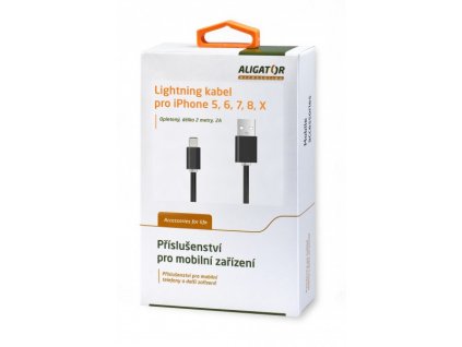 Datový a nabíjecí USB kabel ALIGATOR AA101, pro iPhone lightning, 2A,2M, černý