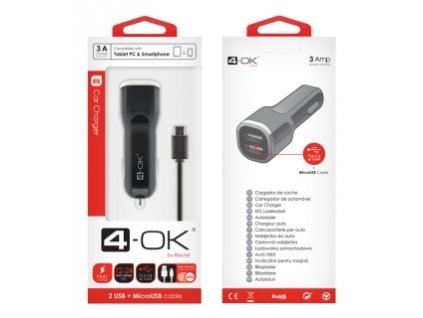CL ADAPTÉR 4-OK 3A POWER NA 2X USB + DATOVÝ KABEL MICRO USB