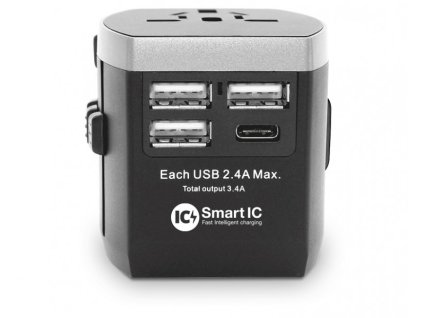 Nabíječka ALIGATOR cestovní USB-C s 3xUSB výst.3.4A, smart IC, černá