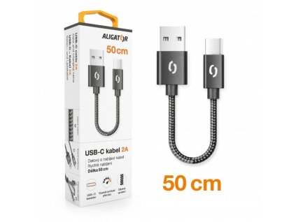 Datový kabel ALIGATOR PREMIUM 2A, USB-C 50cm černý