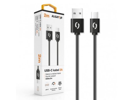 Datový a nabíjecí kabel ALIGATOR 2A USB-C 2m, černý