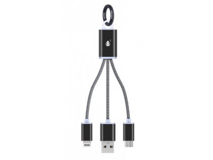Nabíjecí kabel PLUS 2v1 Micro USB + iPhone Lightning, přívěšek na klíče, (8047), černý