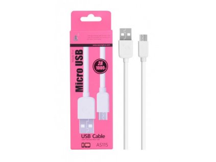 Datový a nabíjecí kabel PLUS, Micro USB, (AS115), bílý